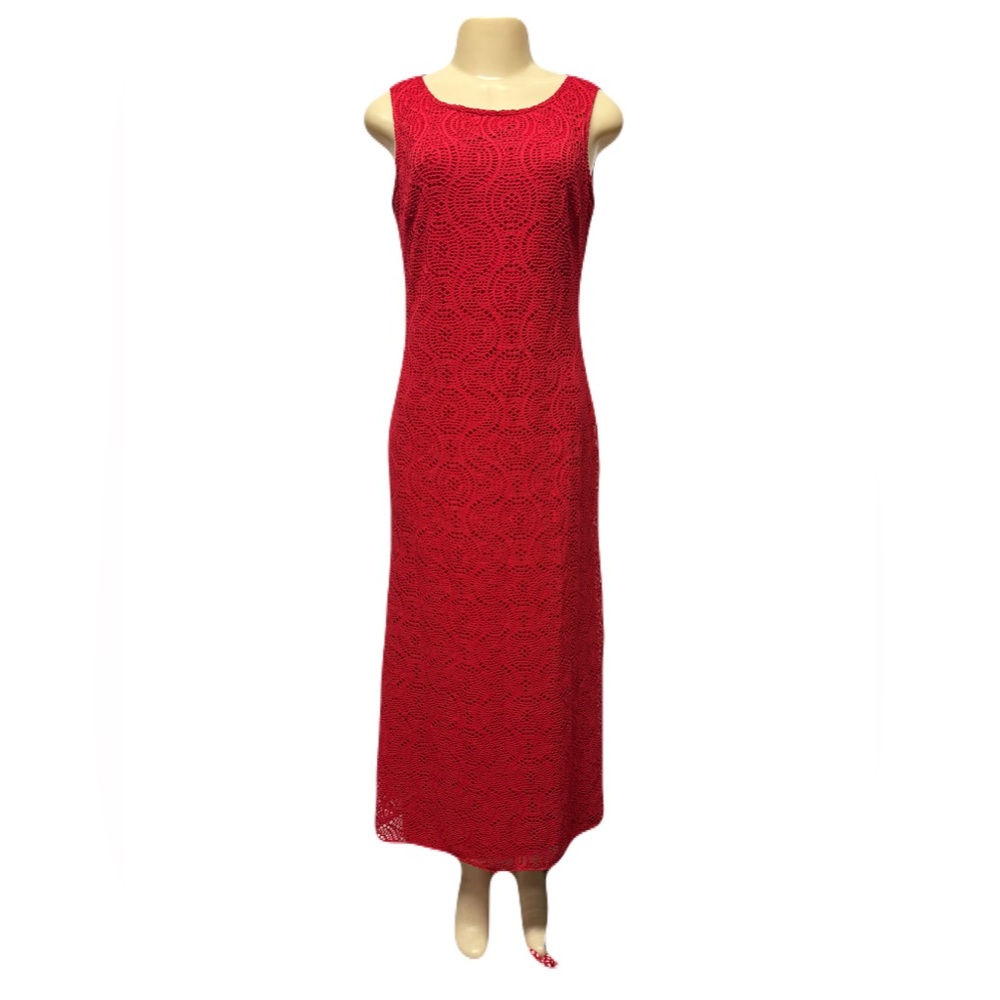 Studio One Red Crew Neck Sleeveless Sheath Dress